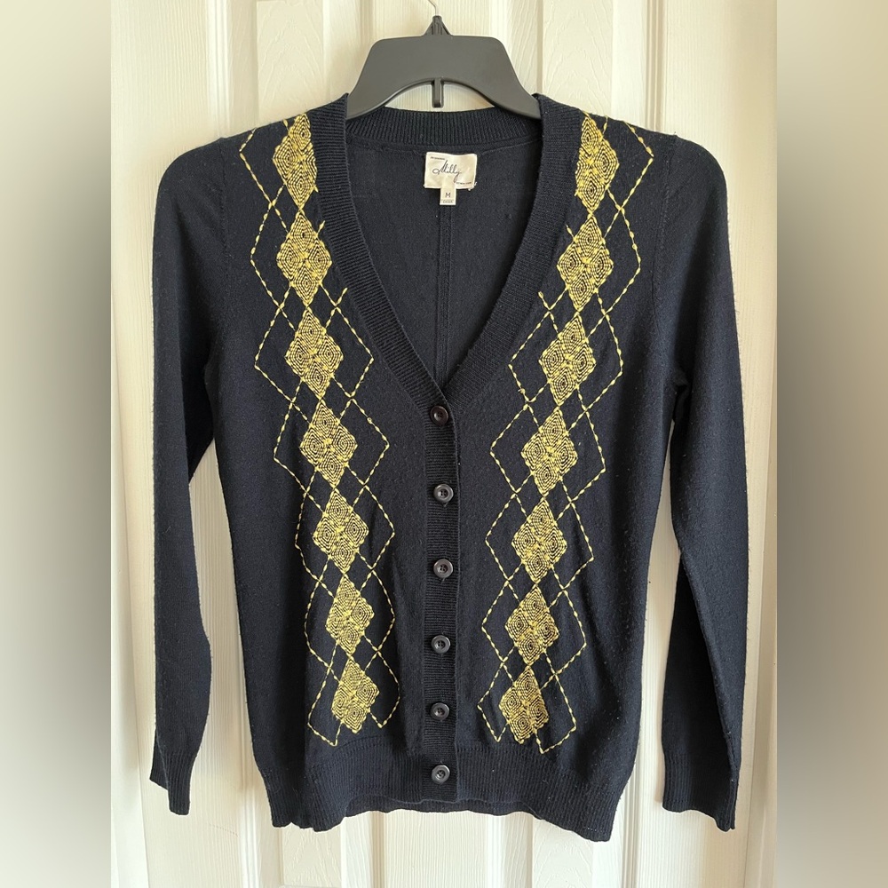 MILLY of New York Vintage Cardigan Black Gold 100% Wool Size M runs Small